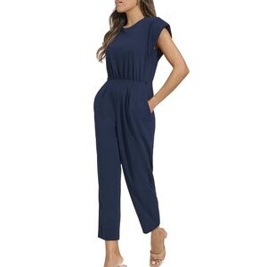 Calvin Klein Short Sleeves Smocked Waist Jumpsuit Blue Size 12